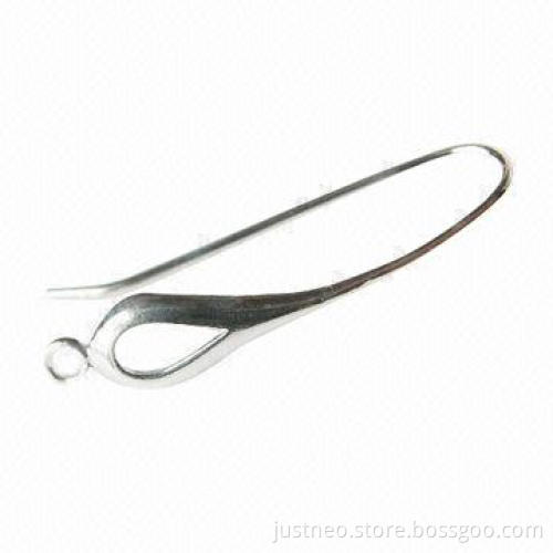 Solid 925 sterling silver water-drop-shaped ear wire earring hooks, 30*9*0.8mm